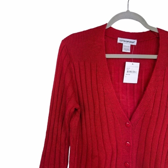 Cotton Emporium Womens Red Ribbed Button Cardigan Long Sleeve Sweater Si… - Picture 4 of 9